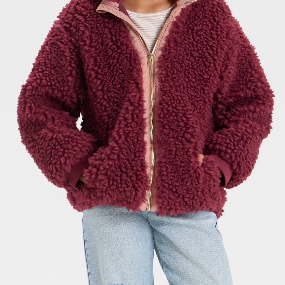 NWT Art Class Burgundy Girls Sherpa Jacket